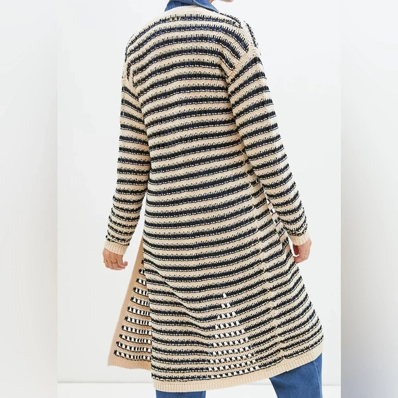 NWOT Anthropologie Maeve Lana Striped Longline Cardigan Cream Casual Medium - Picture 2 of 13